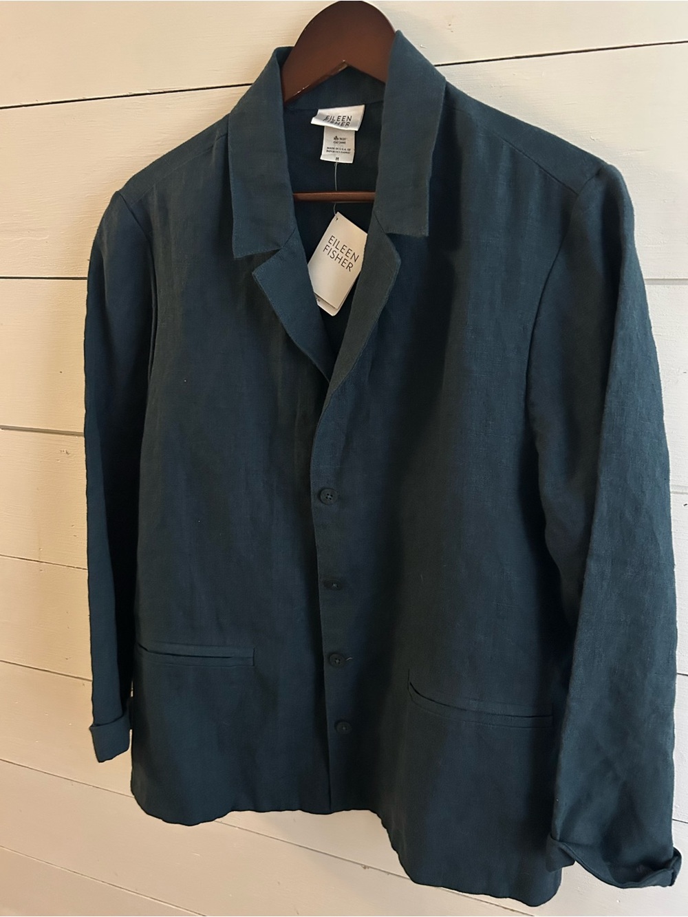 NWT vintage Eileen Fisher Teal Linen Lightweight Blazer